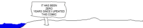Scene: a sign on the beach reads 'IT HAS BEEN ZERO YEARS SINCE I UPDATED THIS COMIC'